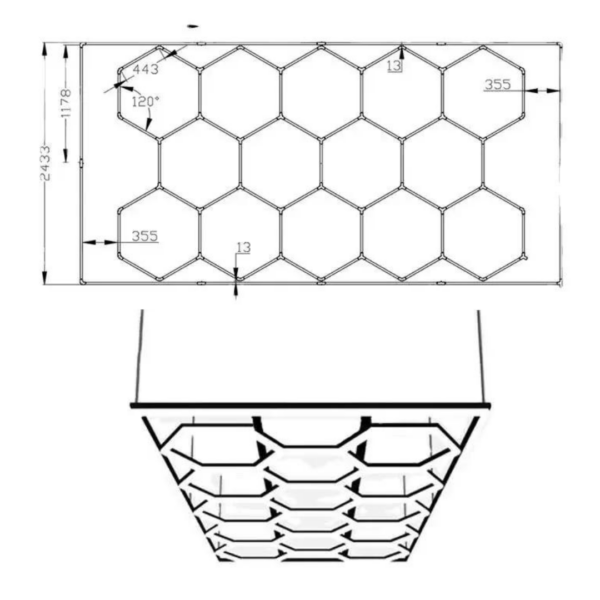CRIJNS – Led Bay 2 – Hexagon – Hexagrid – Honeycomb – L4840m x 2433mm x H20mm – 552W –