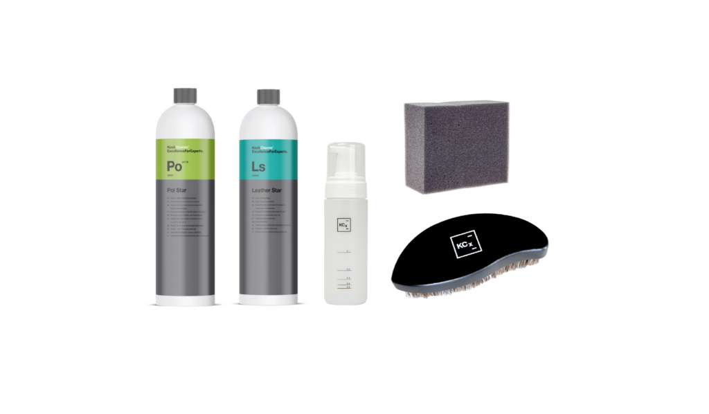 KOCH CHEMIE - Interior KIT - Alcantara, Leather, Suede, Vinyl Cleaning & Conditioner - PO + LS + FOAMER BOTTLE + BRUSH + SOFT
