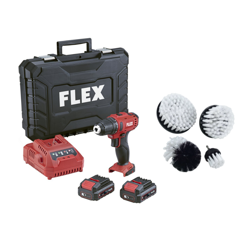 FLEX DD 2G 12-LDBC/2,5 – 12V Schroefboormachine met L-BOXX, Lader, 2 x 2,5Ah Accu’s + 4-delige Borstelset - Drill Brush Set
