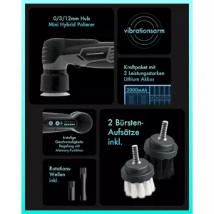 ChemicalWorkz® – EVO Mini Snoerloze Hybride Excentrische Polijstmachine – 30mm – 38mm – 50mm – 400Watt + Draagtas