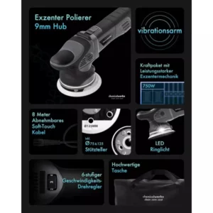 ChemicalWorkz® – DA9 (PRO) Excentrische Polijstmachine – 75mm – 125mm – 750Watt + Draagtas