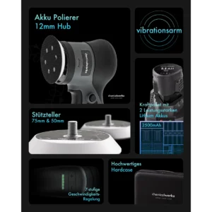 ChemicalWorkz® – DA12 Evo Snoerloze Excentrische Polijstmachine – 50mm – 75mm + Draagtas
