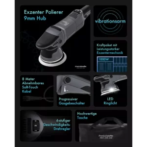 ChemicalWorkz® – DA9 (PRO MAX) Excentrische Polijstmachine – 125mm – 1000Watt + Draagtas