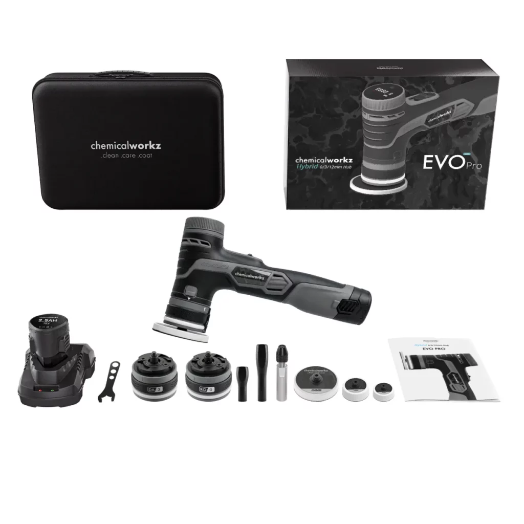 ChemicalWorkz® - EVO Mini PRO - Snoerloze Hybride Excentrische Polijstmachine - 30mm - 38mm - 50mm - 400Watt + Draagtas