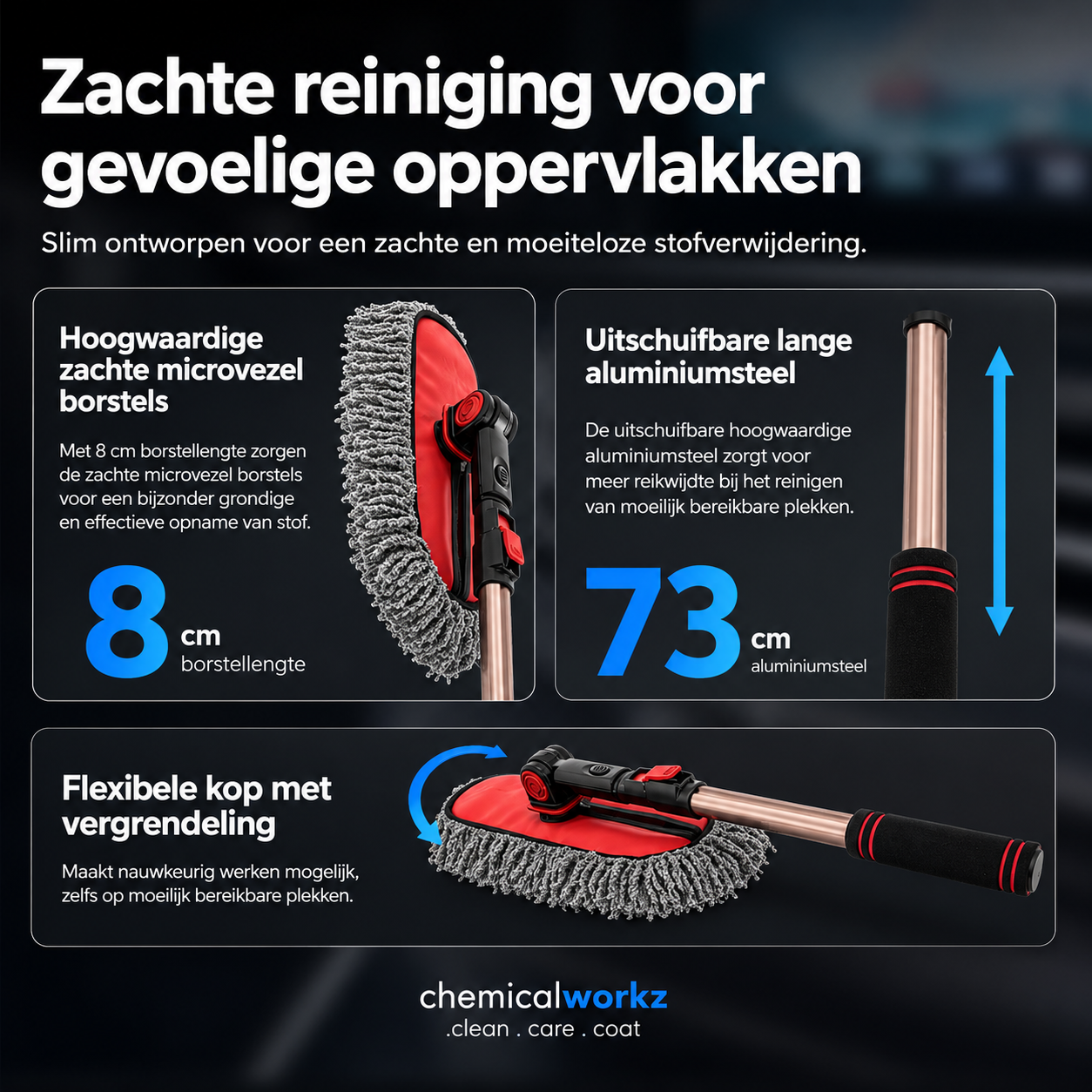 ChemicalWorkz® - Car Duster - Telescopische Microvezel Stoffenpluim Tot 73cm Lengte