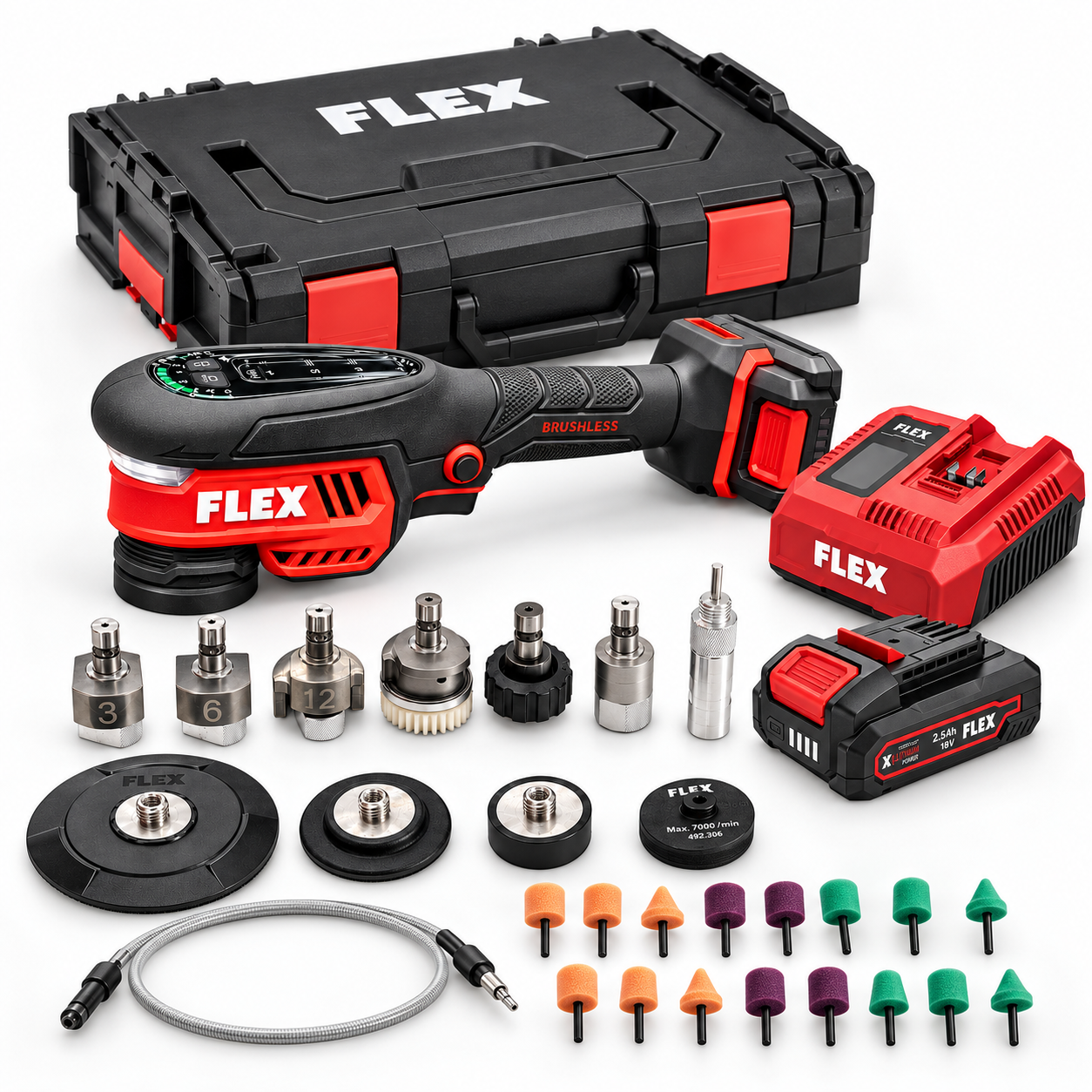 FLEX - PXCE 18-EC Polijstset + FS 140 Flexibele As + Pads & Hardcase - 24-delige Set (PRE-ORDER) levering Januari 2027